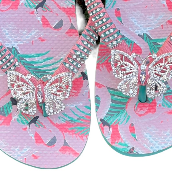 Adult Male Size 6-7, Women Size 7, Peach Flamingo, Crystal Butterfly - Picture 13 of 15